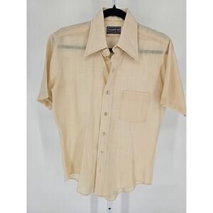 Vtg Trumpeter Mens Sz 15 Short Sleeve Button Up Dress Shirt Beige Cream